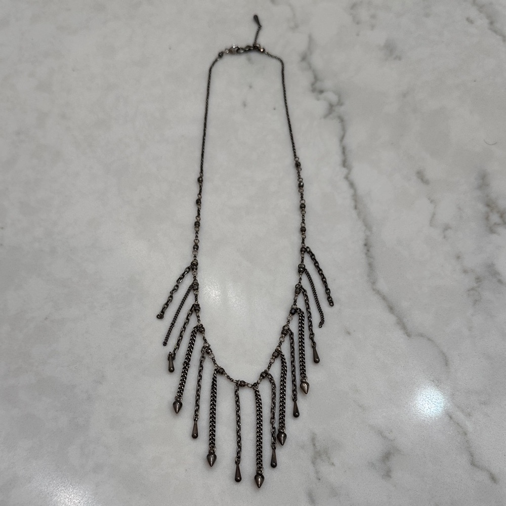 Chan Luu Black Fringe Necklace sterling silver antiqued hematite crystals